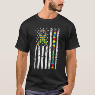 Camiseta Bandeira Americana Conscientização do Autismo Mês
