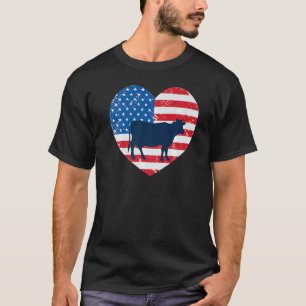 Camiseta Bandeira Americana Coração 4 de Julho Vaca Para Ho