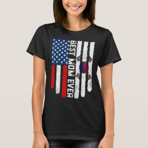 Camiseta Bandeira Americana Coreia do Sul Melhor Mãe Nunca 