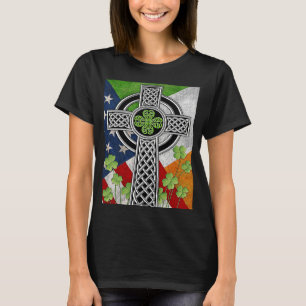 Camiseta Bandeira Americana Cruz Nó Celta Irlandês EUA