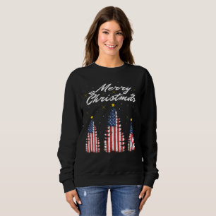 Camiseta Bandeira Americana da Árvore Feliz de Natal