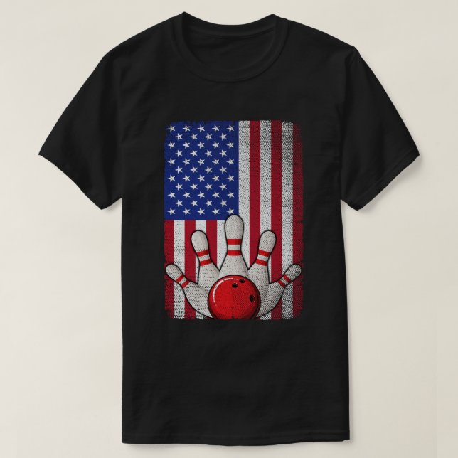 Camiseta Bandeira Americana da boliche 4 de julho para Bowl (Frente do Design)