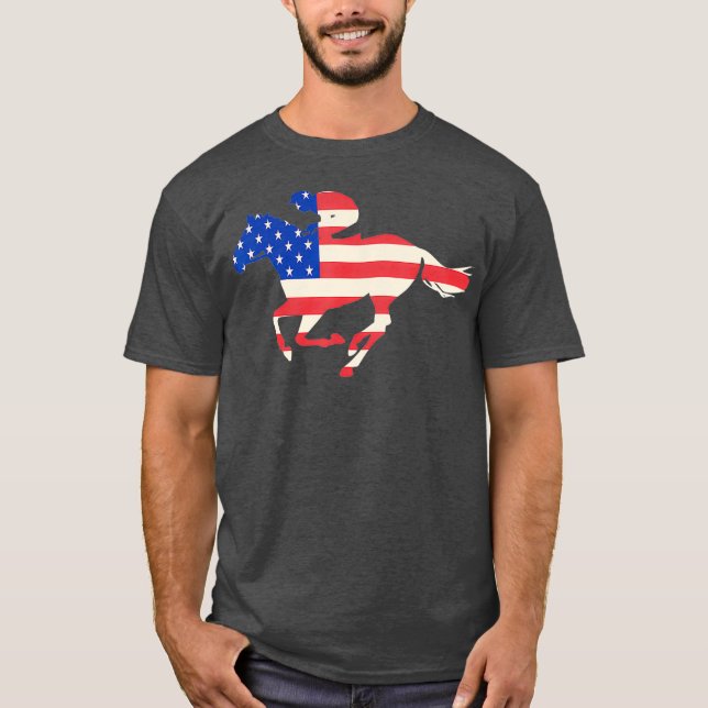 Camiseta Bandeira Americana da Corrida dos Cavalos Jockey (Frente)