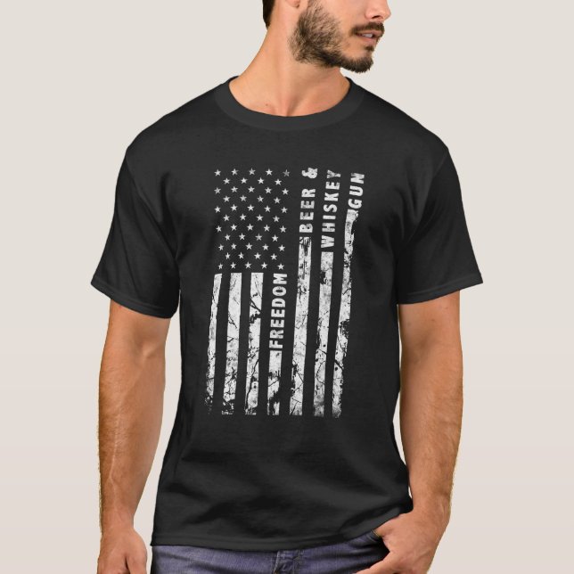Camiseta Bandeira Americana da Liberdade e do Whiskey (Frente)