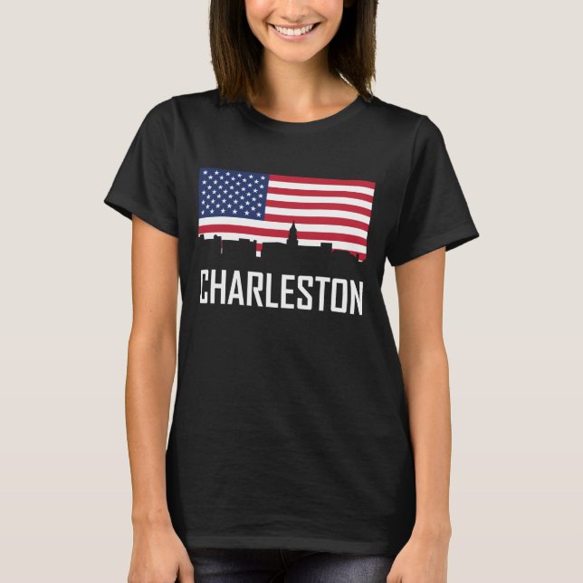 Camiseta Bandeira americana da skyline de Charleston South (Frente)