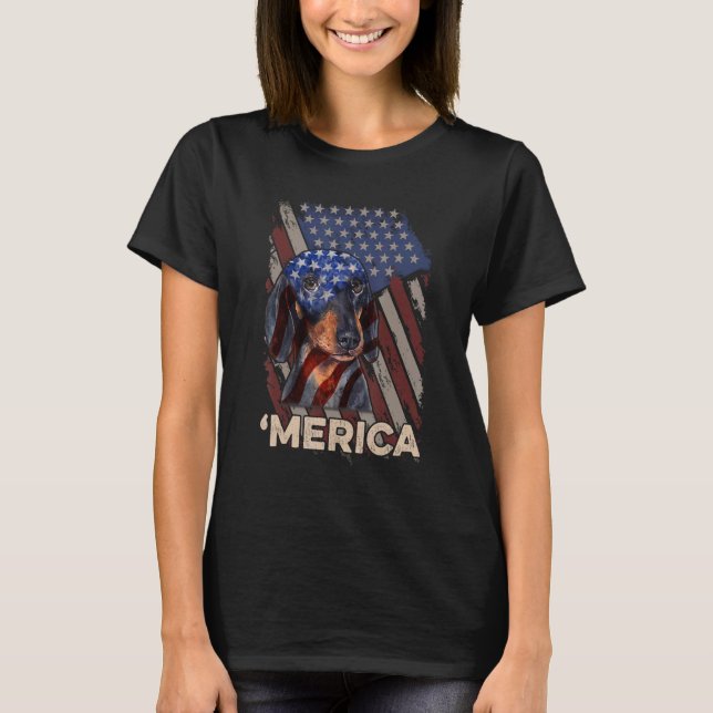 Camiseta Bandeira Americana Dachshund - Cão Patriótico 4 De (Frente)