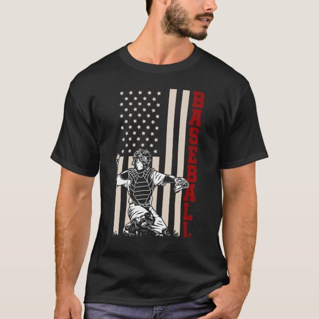 Camiseta Bandeira Americana de Baseball Catcher Estimulador (Frente)