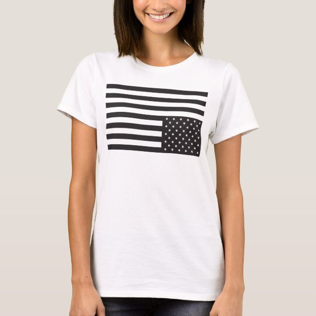 Camiseta Bandeira americana de cabeça para baixo no preto (Frente)