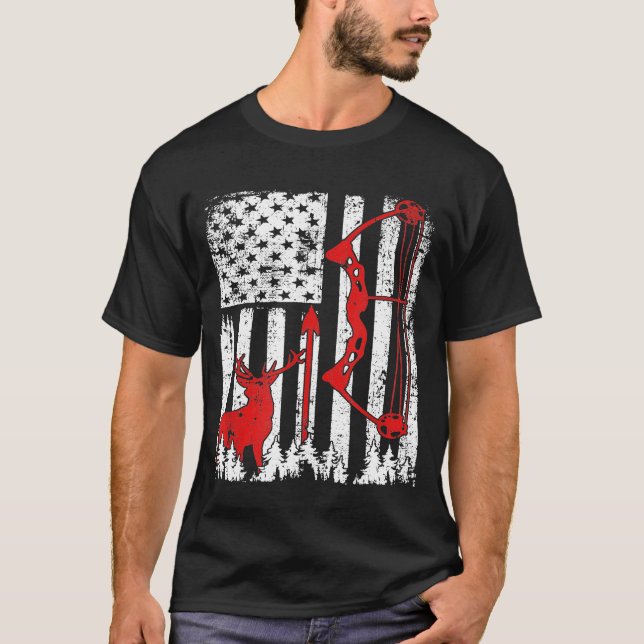 Camiseta Bandeira Americana de Caça a Arcos Patriótica (Frente)
