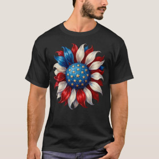 Camiseta Bandeira Americana de Girassol 4 de Julho Patrióti