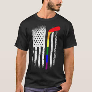 Camiseta Bandeira Americana de Hóquei LGBT-Q Arco-íris Orgu