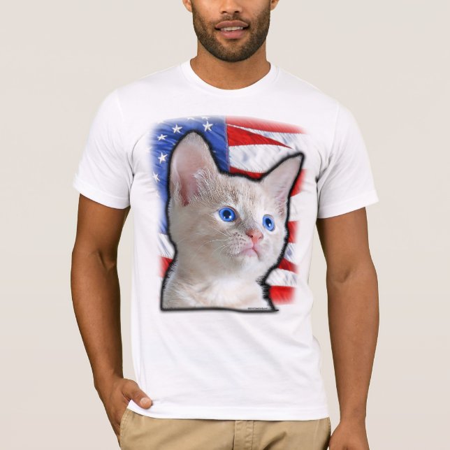 Camiseta Bandeira Americana de Kitten Patriótica Cuta em 4  (Frente)