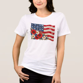 Camiseta Bandeira Americana de Patchwork Patriótica com Flo