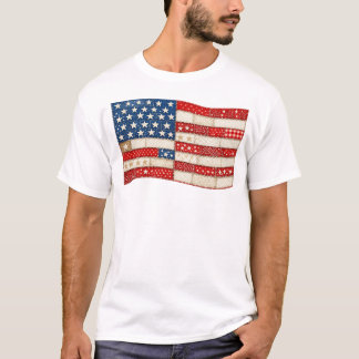 Camiseta Bandeira Americana de Patchwork Vintage | Vermelho
