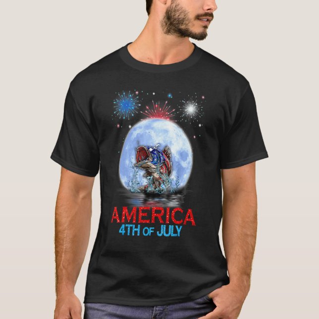 Camiseta Bandeira Americana De Pesca Lua Dia Da Independênc (Frente)