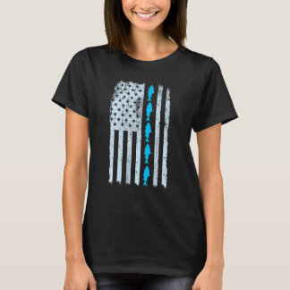 Camiseta Bandeira Americana de Pesca Peixe Antigo Patriota