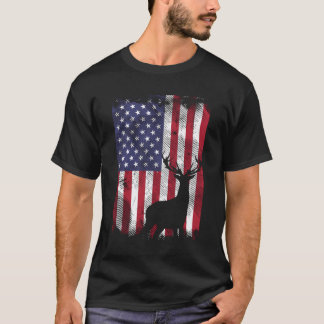 Camiseta Bandeira Americana Deer Elk Caçando Fome Patriótic