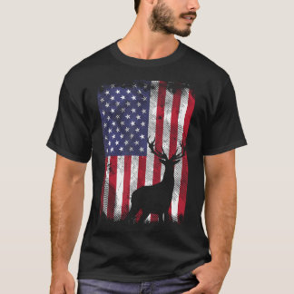 Camiseta Bandeira Americana Deer Elk Caçando Fome Patriótic