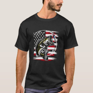 Camiseta Bandeira Americana Divertida de Pesca de Robalo Pe