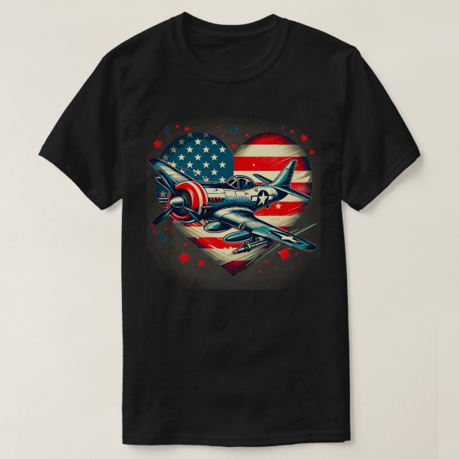 Camiseta Bandeira Americana do Avião de Combatente de 4 de  (Frente do Design)