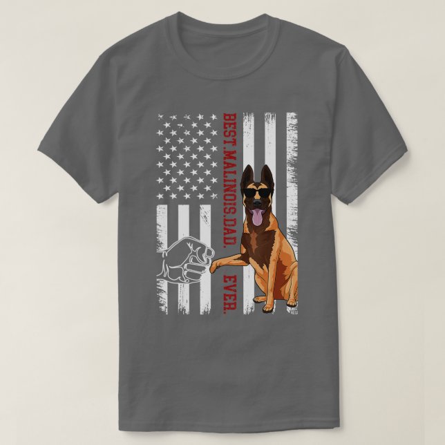 Camiseta Bandeira Americana do Cão Pai Malinois Belga (Frente do Design)