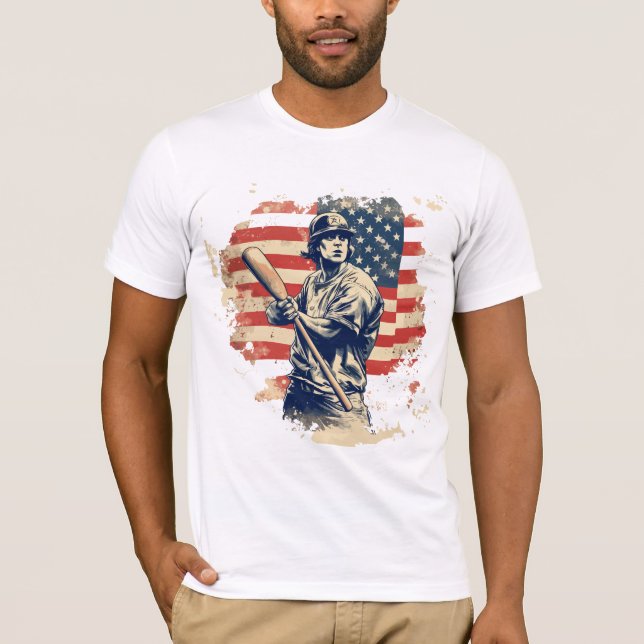 Camiseta Bandeira Americana do Jogador de Beisebol (Frente)
