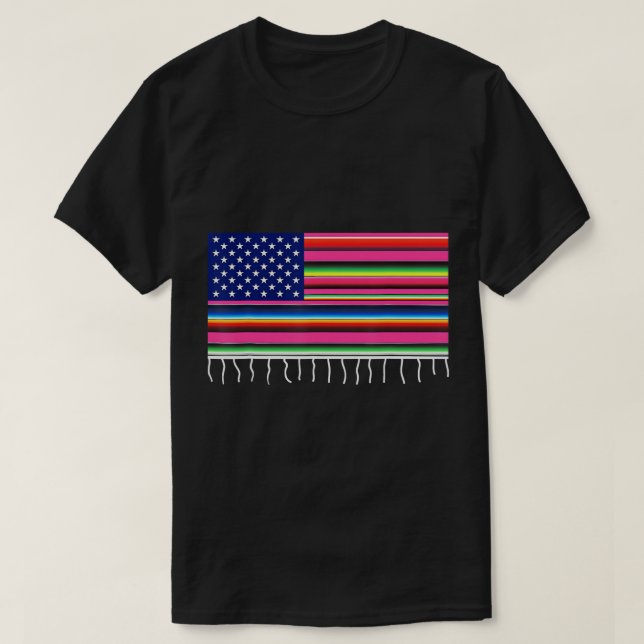 Camiseta Bandeira Americana do México Serape Cinco De Mayo  (Frente do Design)