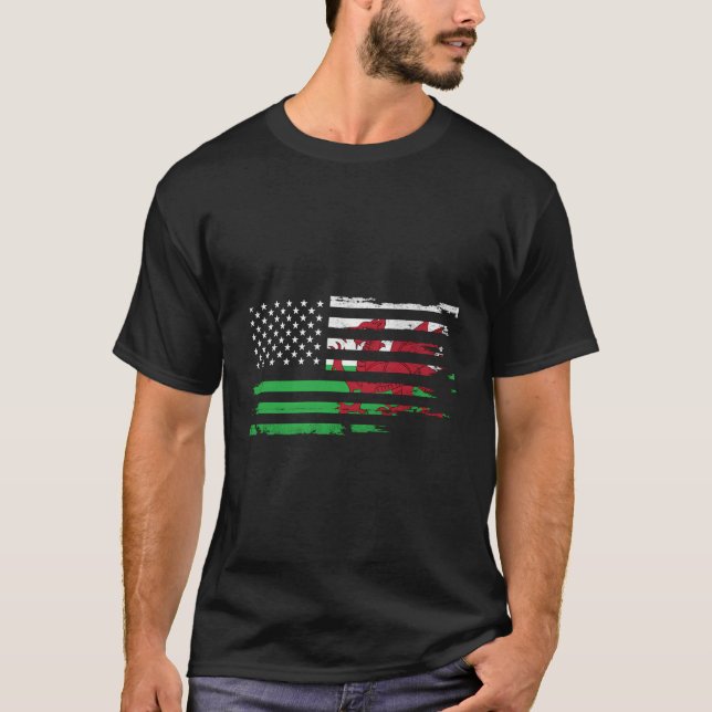 Camiseta Bandeira Americana Do País De Gales, Usa Bandeira  (Frente)