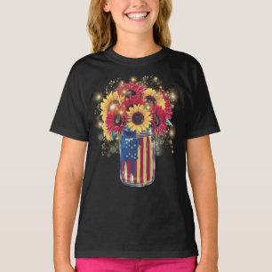 Camiseta Bandeira Americana do Patriótico Girassóis Jar