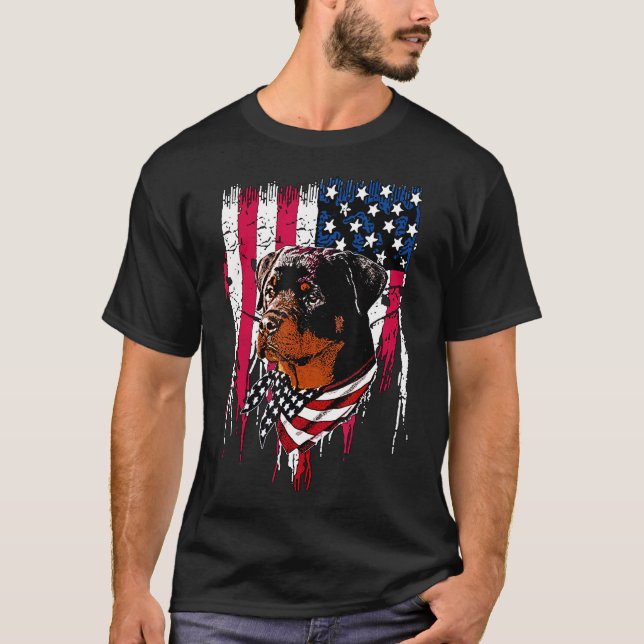 Camiseta Bandeira Americana do Rottweiler (Frente)