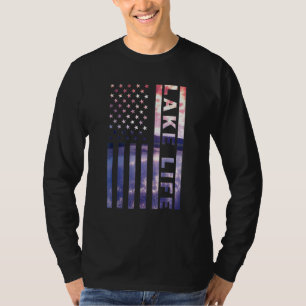 Camiseta Bandeira Americana Dock Pôr do Sol Wakeboarder Po
