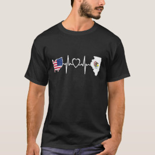 Camiseta Bandeira Americana Dos EUA Illinois Illinois Cora