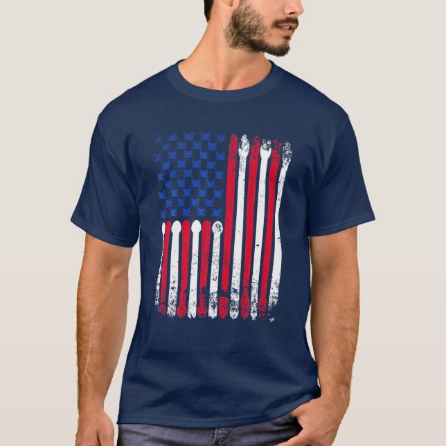 Camiseta Bandeira Americana Drumsticks Vintage Drummer (Frente)
