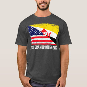 Camiseta Bandeira Americana e Brunei Sinalizador Melhor Avó