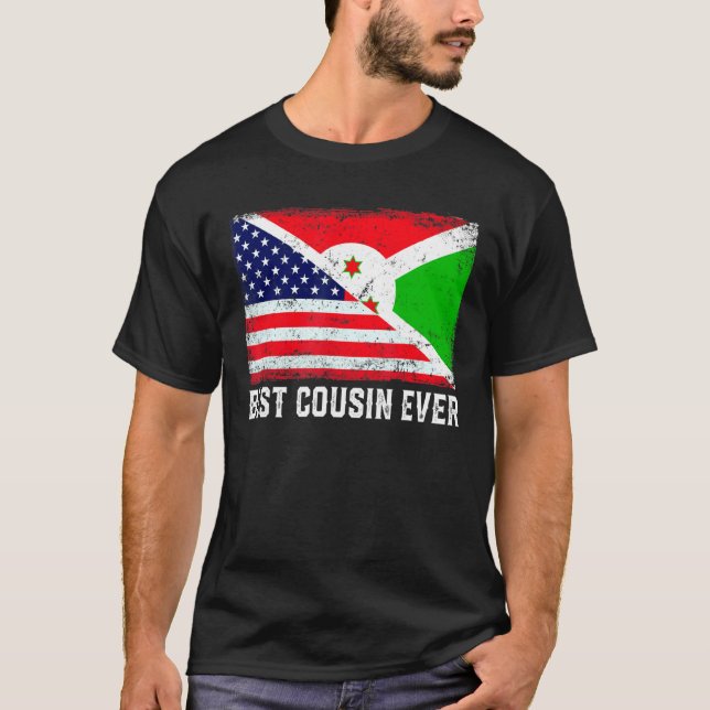 Camiseta Bandeira Americana e Burundi Melhor Primo Nunca Fa (Frente)