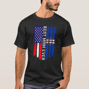 Camiseta Bandeira Americana e Cabo Verde Melhor Mãe Nunca F