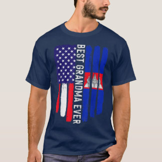 Camiseta Bandeira Americana e Cambodja Melhor Vovó Nunca Fa