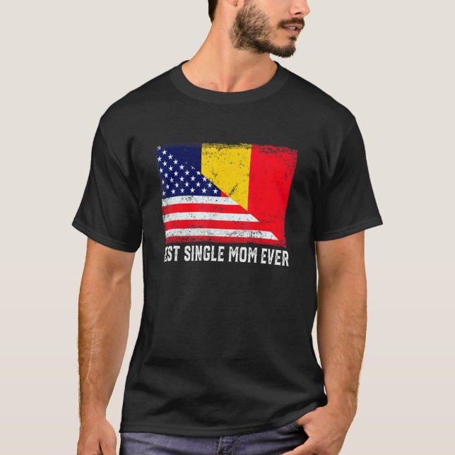 Camiseta Bandeira Americana e Chade Melhor Solteiro Mãe Alg (Frente)