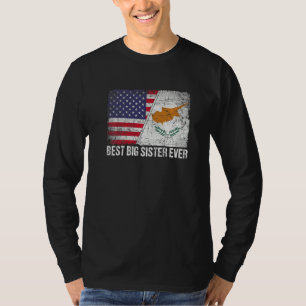 Camiseta Bandeira Americana e Chipre Melhor Irmã Já Vez F
