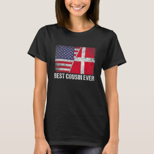Camiseta Bandeira Americana e Dinamarca Melhor Primo Nunca 