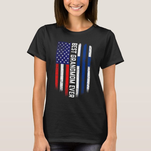 Camiseta Bandeira Americana e Finlândia Melhor Avó Alguma V (Frente)
