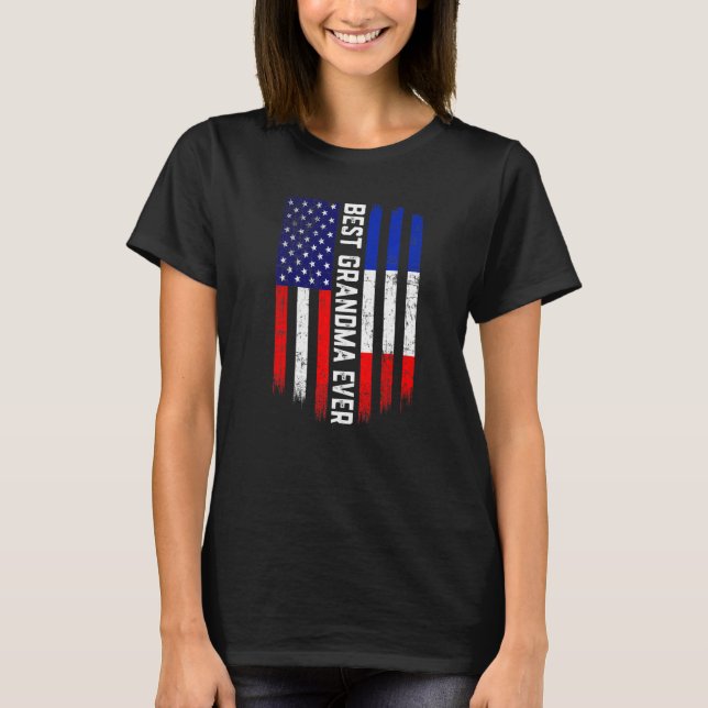 Camiseta Bandeira Americana e França Melhor Avó Nunca Fami (Frente)