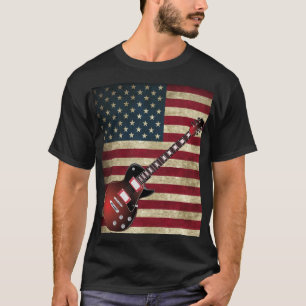 Camiseta Bandeira americana e guitarra elétrica - vermelho