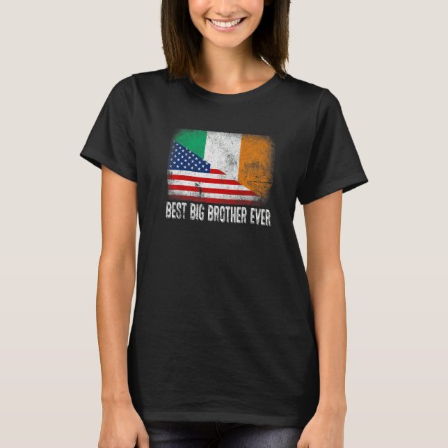 Camiseta Bandeira Americana e Irlanda Melhor Irmão Grande N (Frente)
