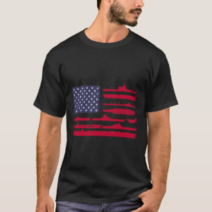 Camiseta Bandeira Americana e Navios Navais - Militares Pat