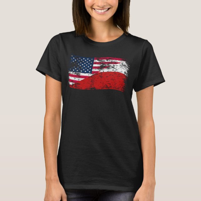 Camiseta Bandeira americana e polonesa combinada em uma em  (Frente)