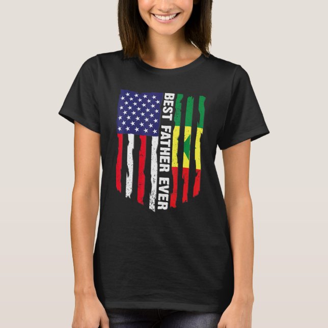 Camiseta Bandeira Americana e Senegal Melhor Padre Ever Fam (Frente)