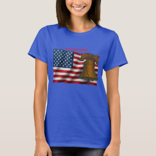 Camiseta Bandeira Americana e Sino da Liberdade Dia da Inde