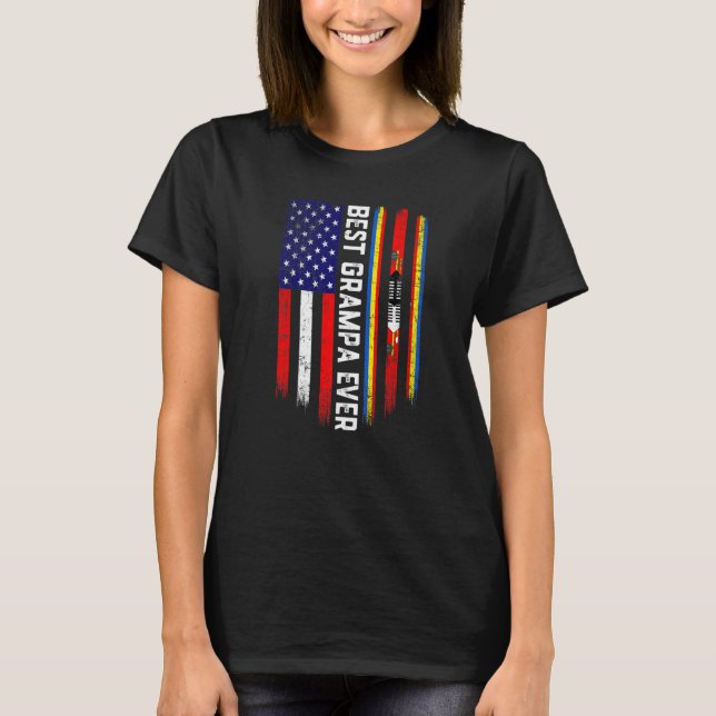 Camiseta Bandeira Americana e Suazilândia Melhor Grampa Eve (Frente)
