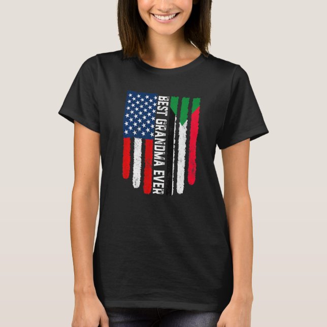 Camiseta Bandeira Americana e Sudão Melhor Vovó Nunca Famil (Frente)
